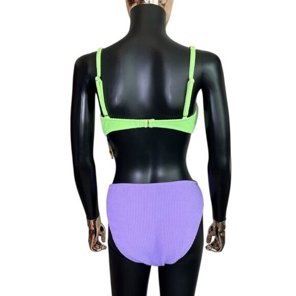 🆕 Salt + Cove Green & Purple Ribbed Cutout One-Piece Swimsuit Size Large - NWT - Picture 3 of 10